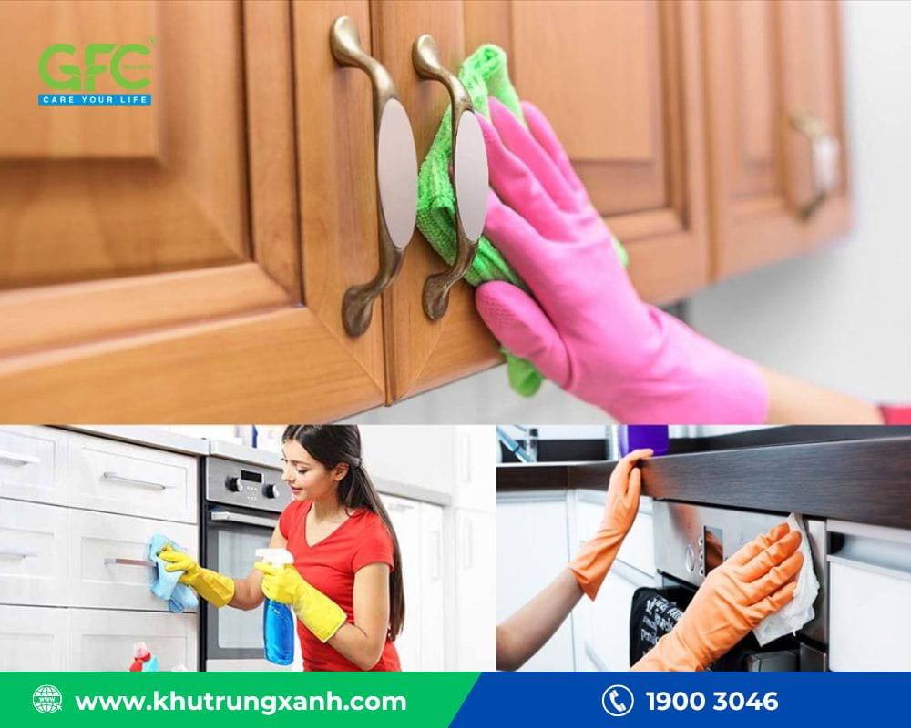 Vệ sinh và giữ tủ bếp khô ráo để ngăn mối mọt